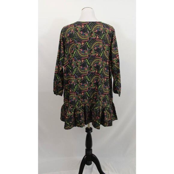 CYNTHIA ROWLEY Sz 0 XS Black Floral Ruffle Hem Swing Flounce Dress - Picture 5 of 13